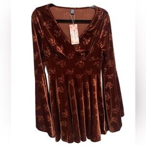 NWT SHEIN Mod Velvet Chocolate-Bell Sleeve Dress-Medium
